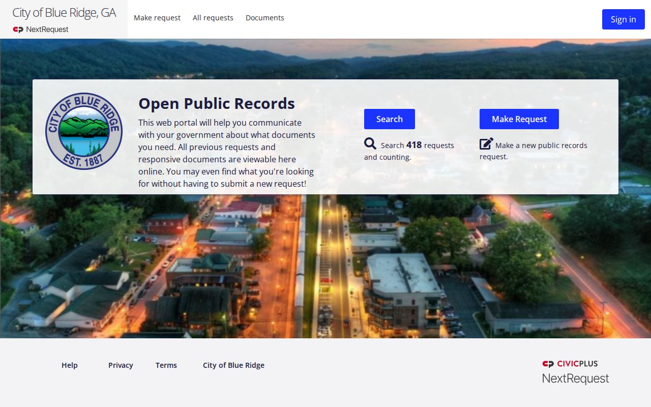 Blue Ridge criminal history public records request portal