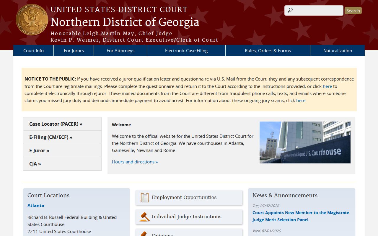 Northern District of Georgia federal criminal court cases for Fannin County