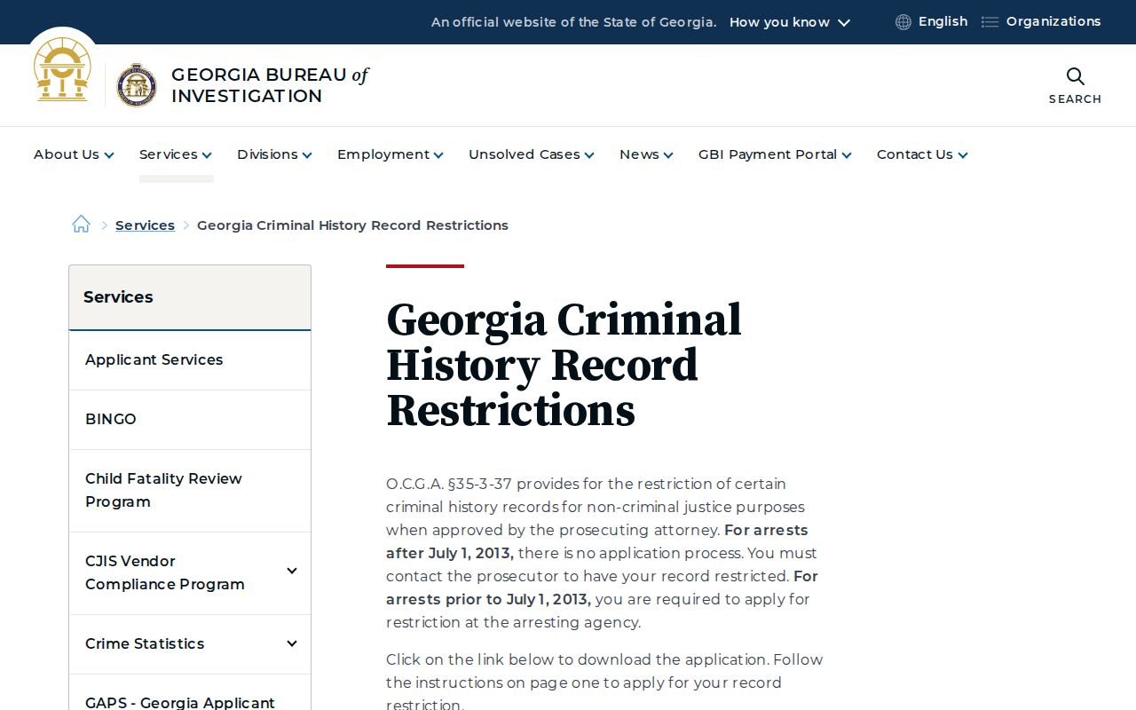 Fannin County criminal history Georgia record restriction process