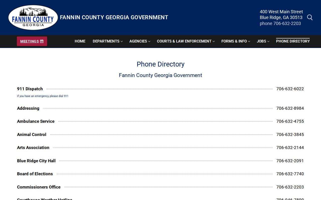 Fannin County agency directory used for Morganton criminal records